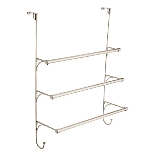 Home Depot, Over-the-Door 3-Bar Towel Holders w/ Hooks Towel Rack in Flat Nickel