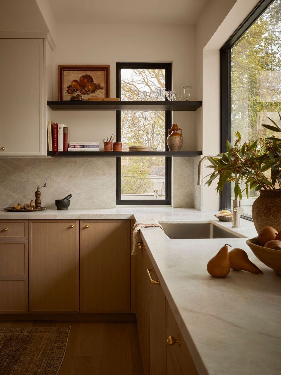 countertop and backsplash are the same stone-look material