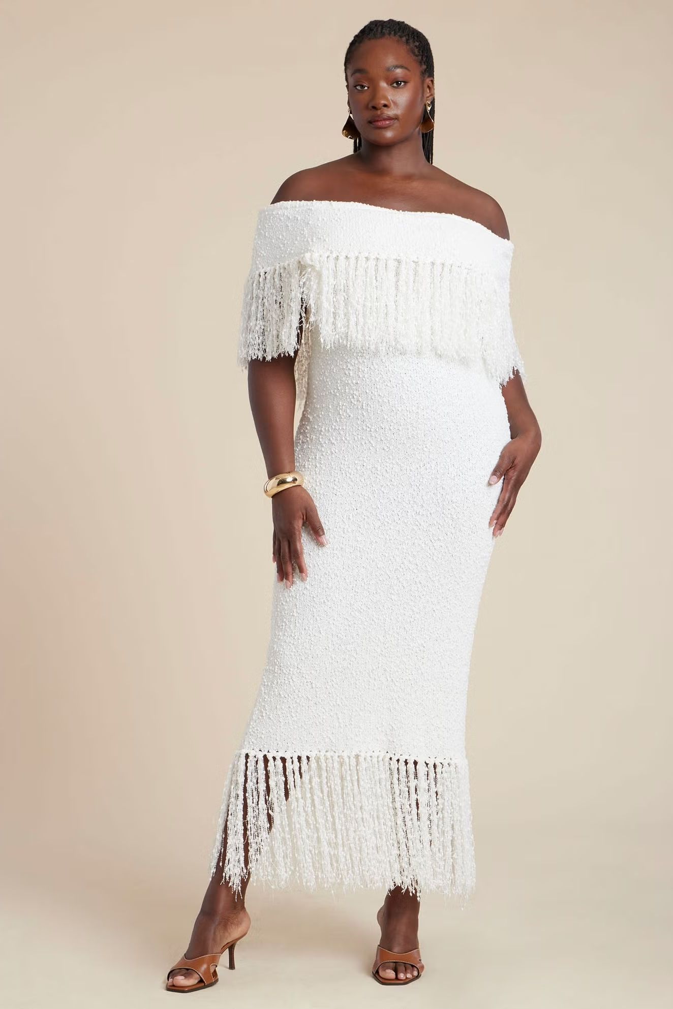 Eloquii Textured Fringe Sweater Dress
