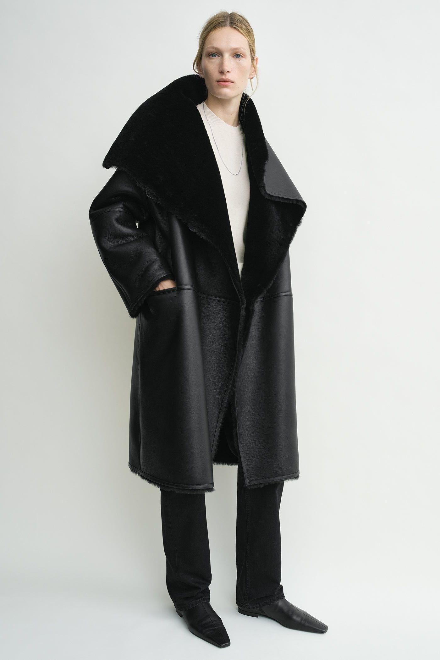 Shearling Wrap Coat Black - 30