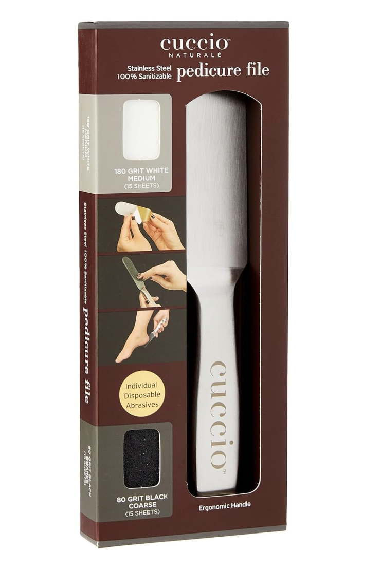 Cuccio Naturale Reusable Stainless Steel Pedicure File Kit With 30 Extra Refills &amp;ndash; Professional Foot Care Tool for Smooth, Callus-Free Feet &amp;ndash; Durable, Hygienic Design