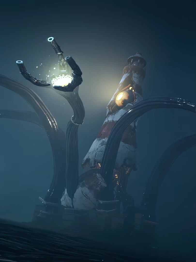 A lighthouse monster rising from the water in Once Human
