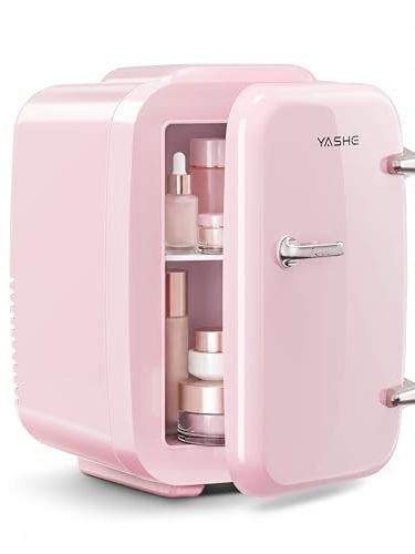 Yashe Mini Fridge, 4 Liter/6 Cans Portable Cooler and Warmer, Ac/dc Power Small Fridge, Quiet Desk Skincare Fridge for Beauty Drinks Medicine, Mini Fridge for Bedrooms Office Dorm Car Travel, Pink