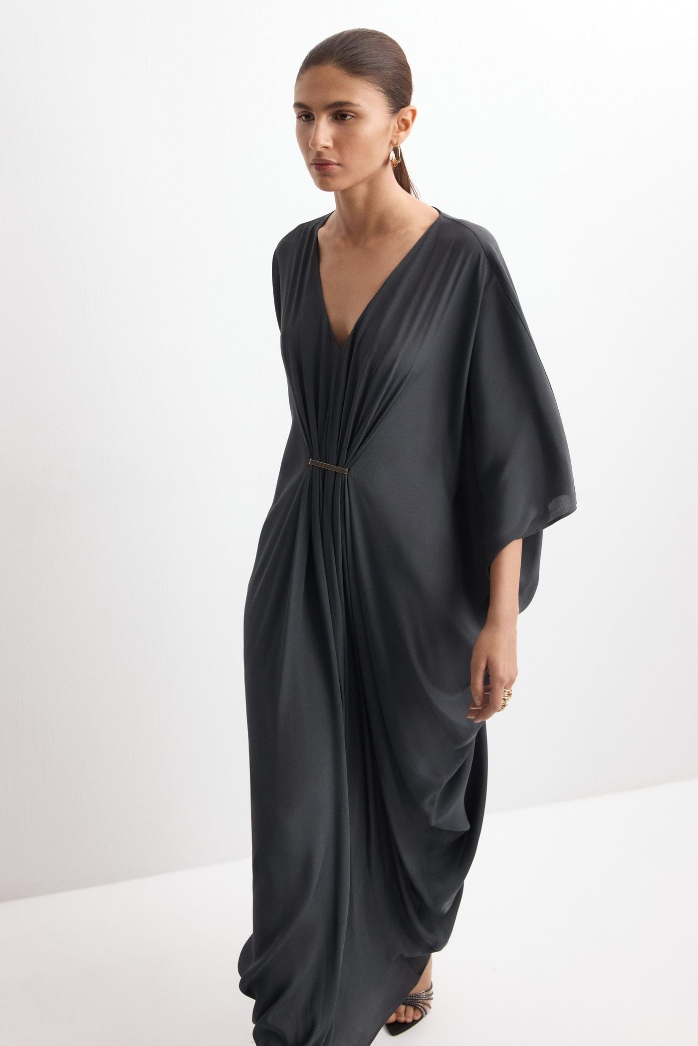 Draped Dress With Three-Quarter Sleeves - Women | Mango Usa
