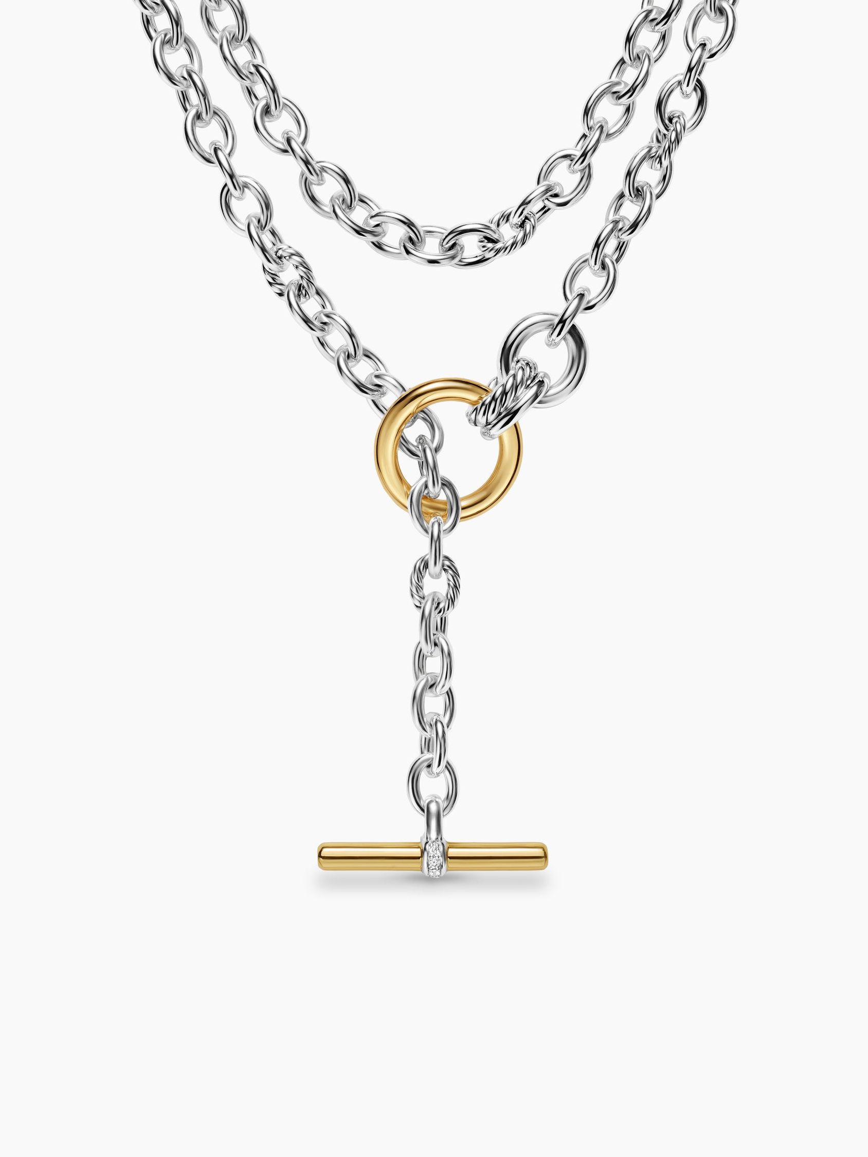 Dy Mercer&amp;reg; Double Row Toggle Chain Necklace in Sterling Silver With 18k Yellow Gold and Diamonds, 8mm