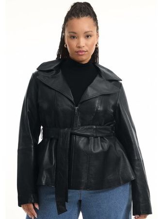 June &amp;amp; Vie Women's Plus Size High-Low Belted Leather Jacket