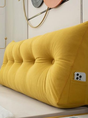 Baotom Back Cushion for Bed Couch Reading Cushion, Wedge Cushion Headboard Bed, Cushion Bed Backrest, Book Cushion Lumbar Cushion Bed, Support Cushion for Reading Height of 50cm(yellow,120*50*20cm)