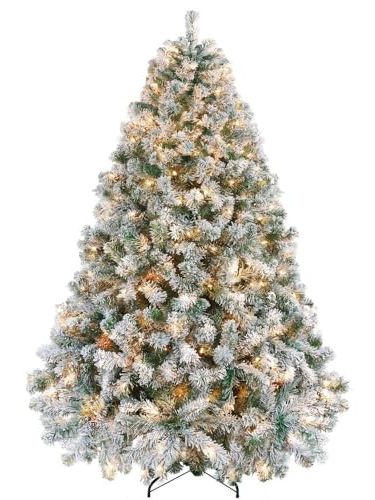 6ft Pre-Lit Snow Flocked Artificial Christmas Tree, 250 Lights