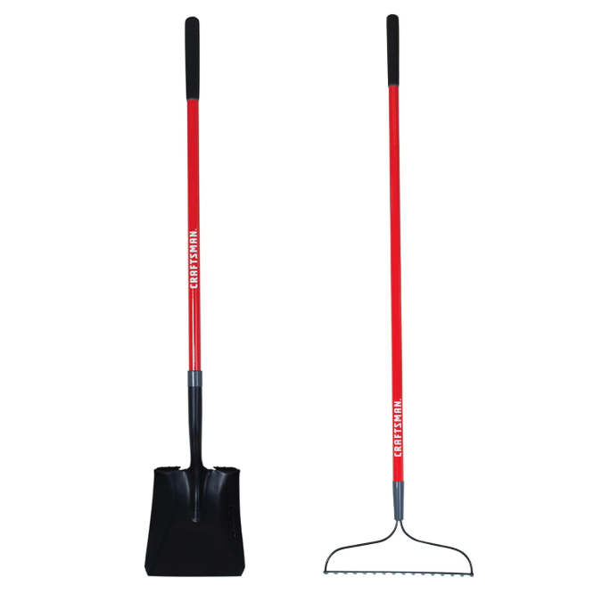 CRAFTSMAN, Craftsman 2-Piece Garden Tool Set With Transfer Shovel and Bow Rake, Fiberglass Handles, Cushion Grips for Landscaping, Gardening & Yardwork