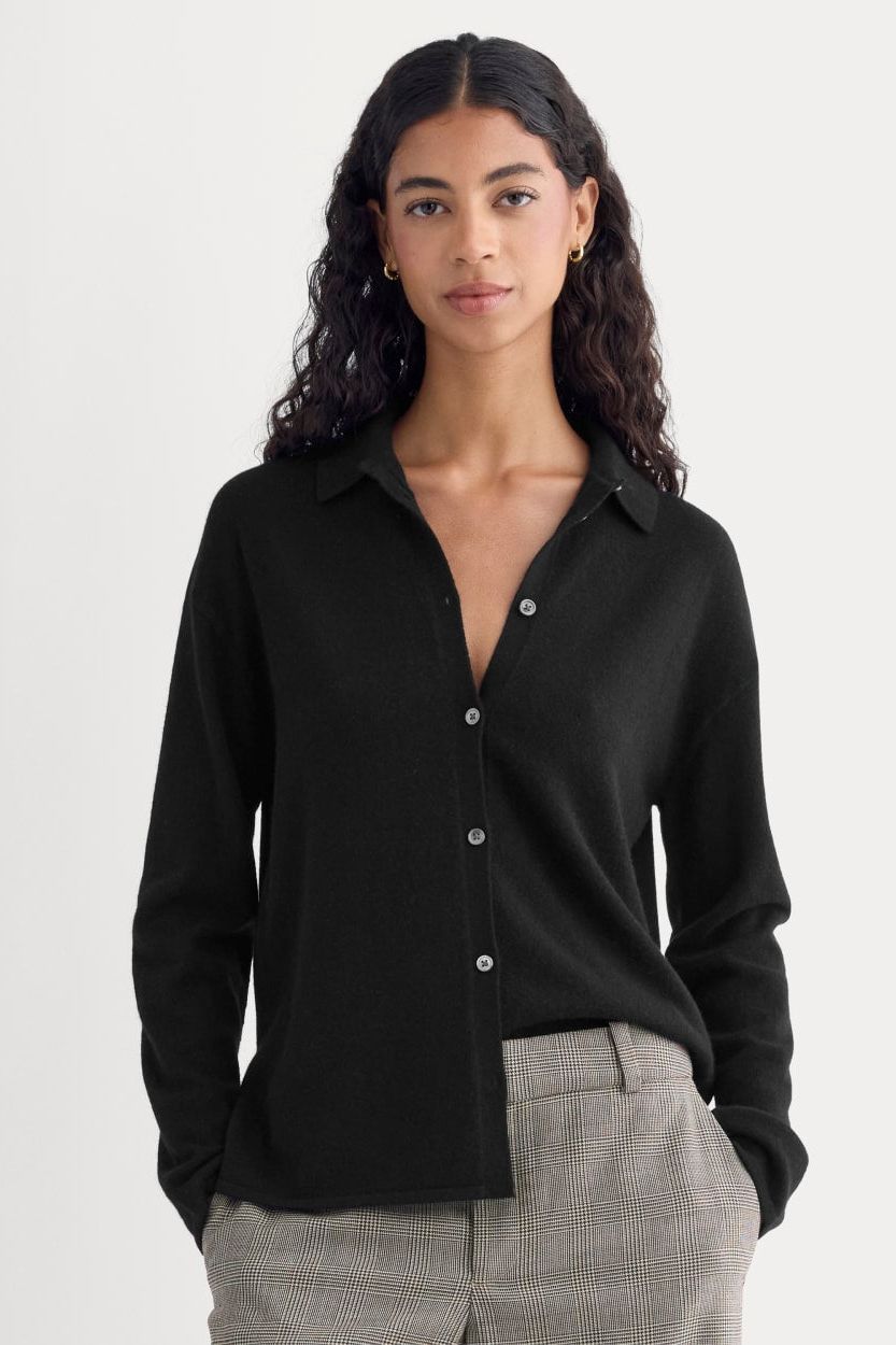 Cashmere Button-Up Shirt | Black - Xxs