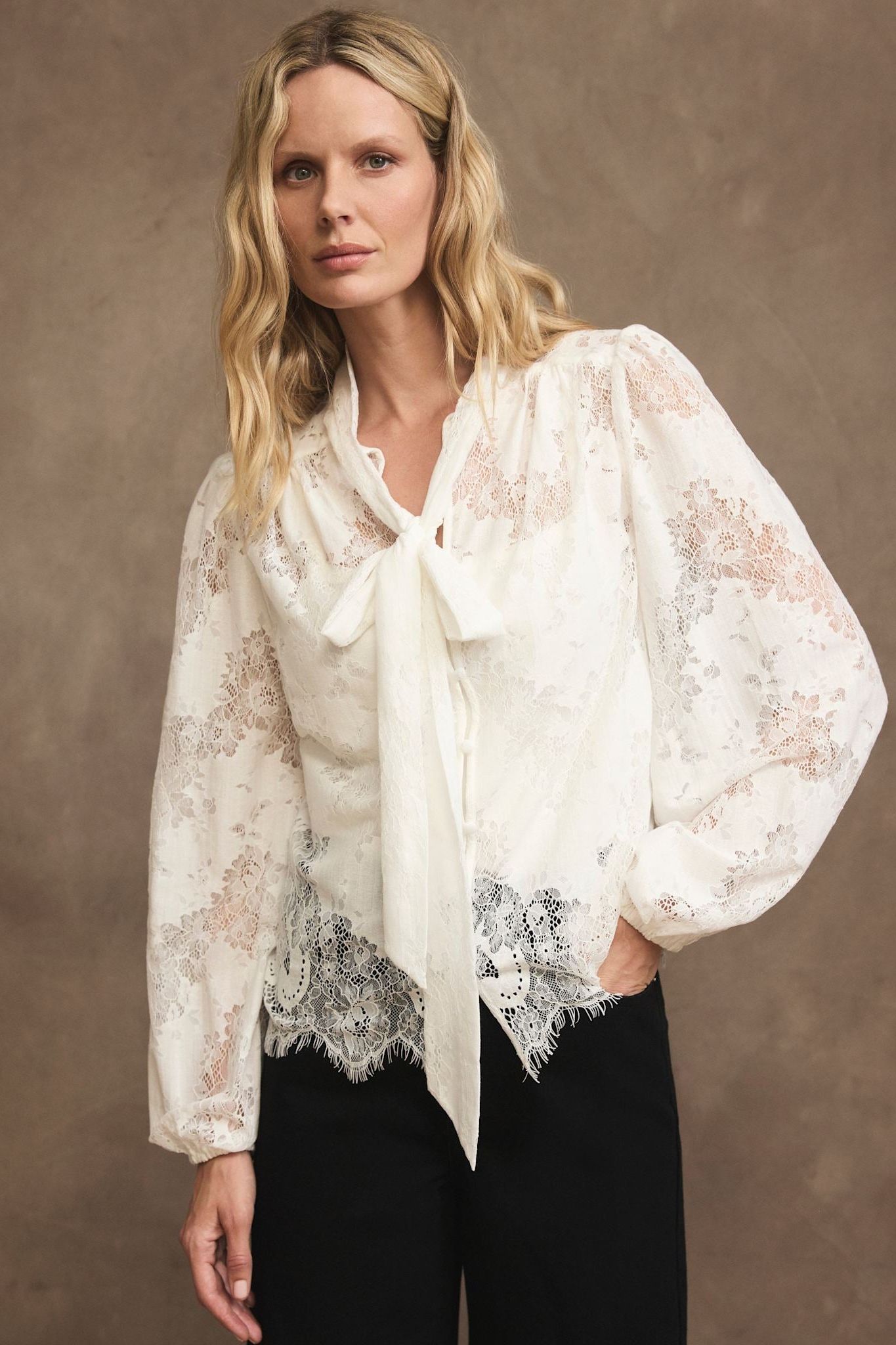White Lace Pussybow Blouse
