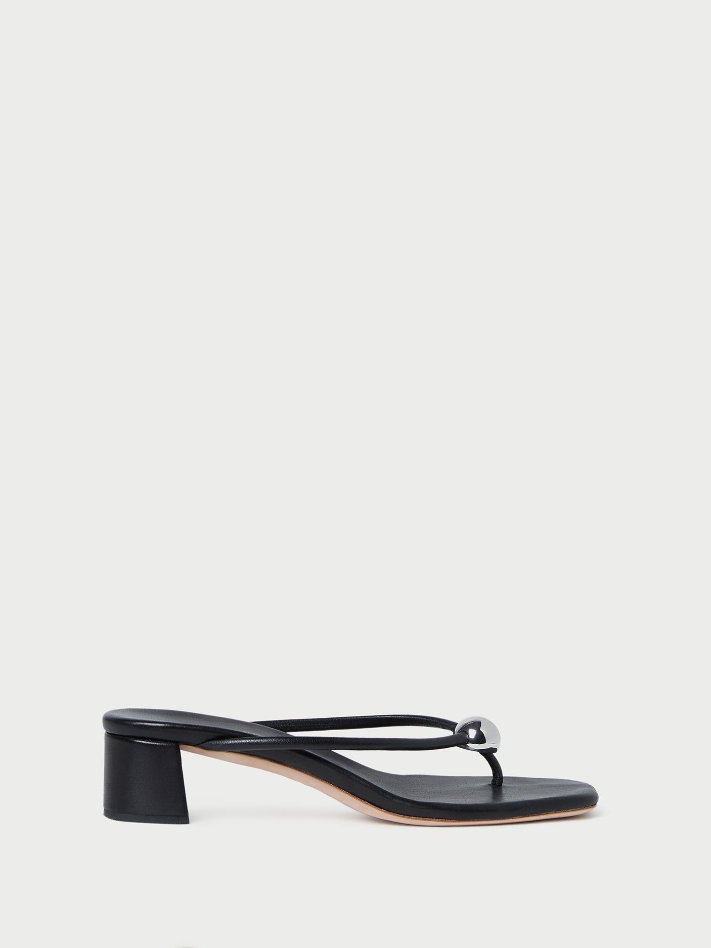 Odessa Black Leather Heeled Sandal - Black / 5