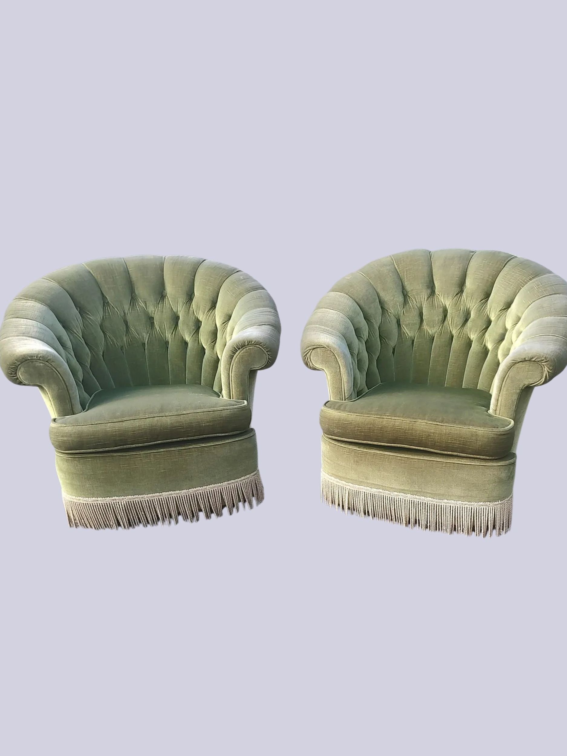 etsy, Pair of Vintage Buttoned Back Velvet Armchairs