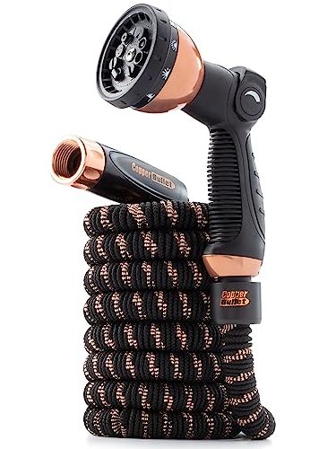Pocket Hose 25 Ft Copper Bullet Expandable Garden Hose W/10 Pattern Thumb Spray Nozzle as Seen on Tv 650psi 3/4 in Patented Lead-Free Ultra-Lightweight Solid Copper Anodized Aluminum