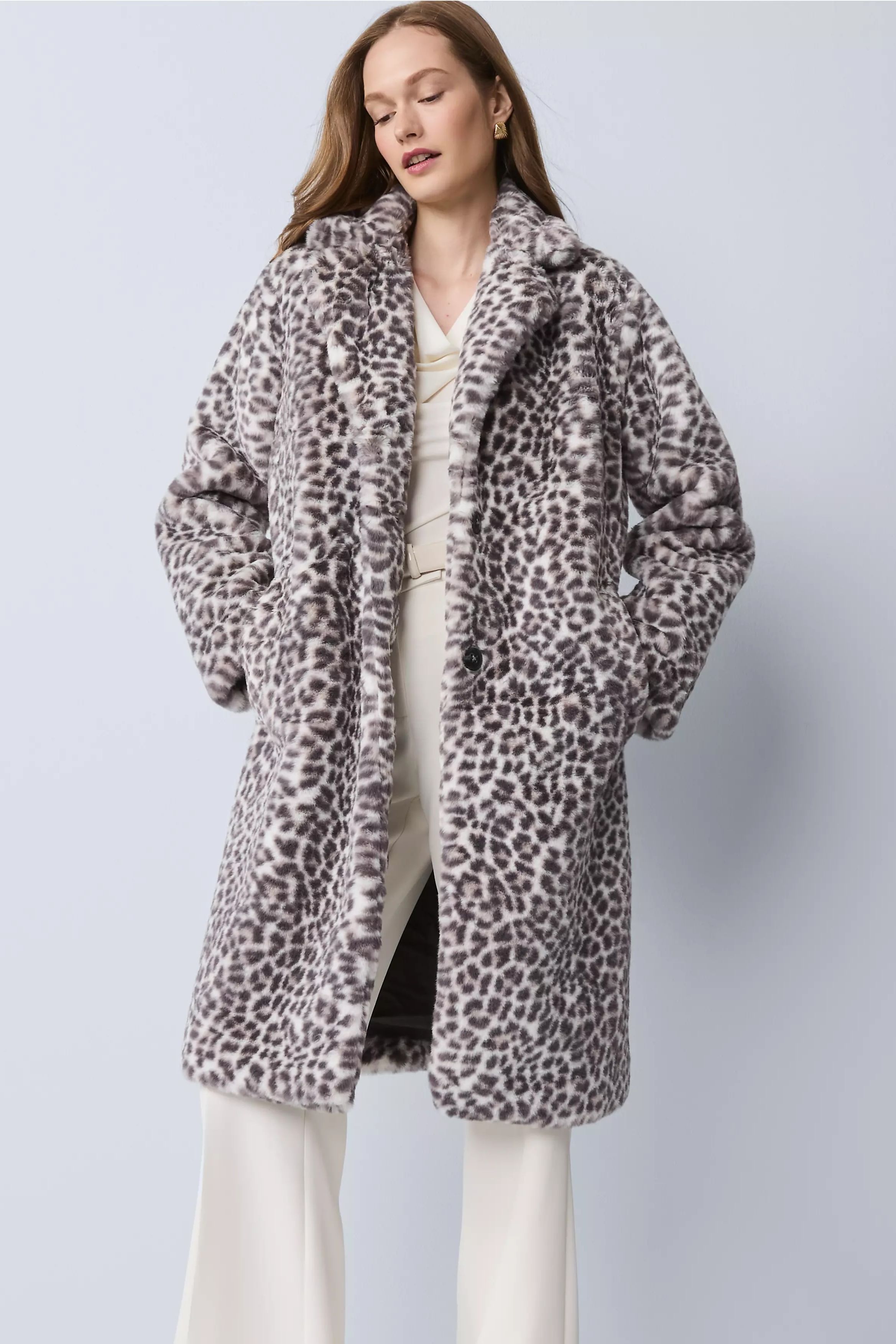 Ann Taylor Animal Print Faux Fur Coat