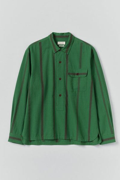 Tea Towel Stripe Cotton Linen Shirt | Sea Green