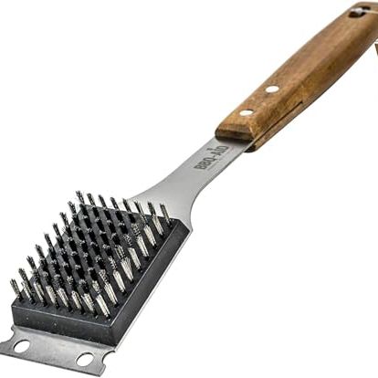 Bbq-Aid Grill Brush and Scraper for Barbecue &amp;ndash; Grill Brush for Outdoor Grill With Extended, Large Wooden Handle and Replaceable Stainless Steel Bristles Head &amp;ndash;no Scratch- Bbq Grill Brush for Any Grill