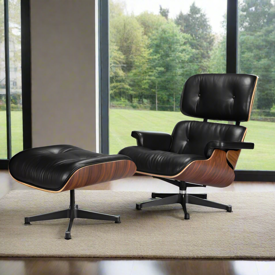 Leather Lounge Armchair Midcentury Style Premium Leather and American Woods