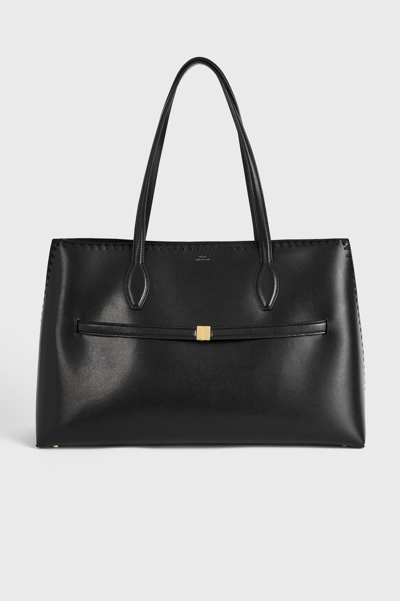 Embroidered Leather Lounge Tote Black