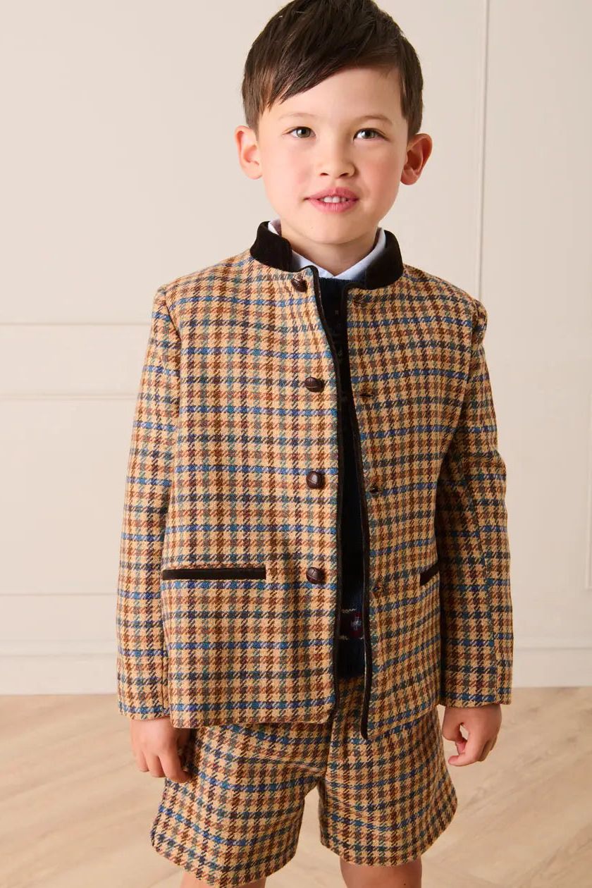 Vincent Check Austrian Single Breasted Jacket in Brown (18mths-10yrs)