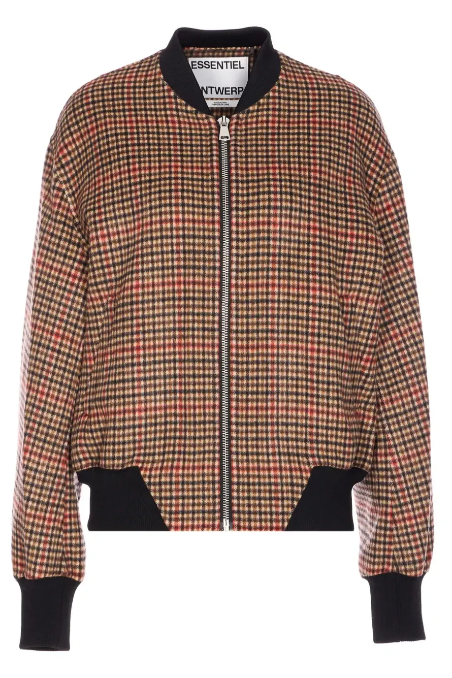 Essentiel Antwerp Check Zip-Front Wool Jacket | Xs