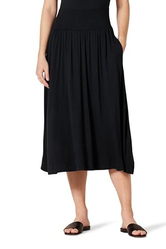 Amazon Essentials Women's Jersey Pull on Midi Length Skirt, Black, Medium