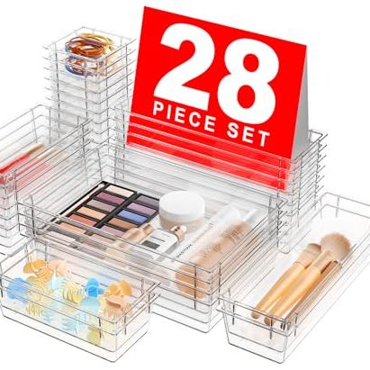 A-Lugei &amp;#12304;military Grade&amp;#12305; Drawer Organizer, &amp;#12304;&amp;#120817;&amp;#120294;&amp;#120310;&amp;#120327;&amp;#120306;&amp;#12305; Clear Makeup Organizer, &amp;#12304;holds 177 Items&amp;#12305; Bathroom Organizers and Storage, Plastic Desk Organizer Divider, Organizer Bins for Office Vanity