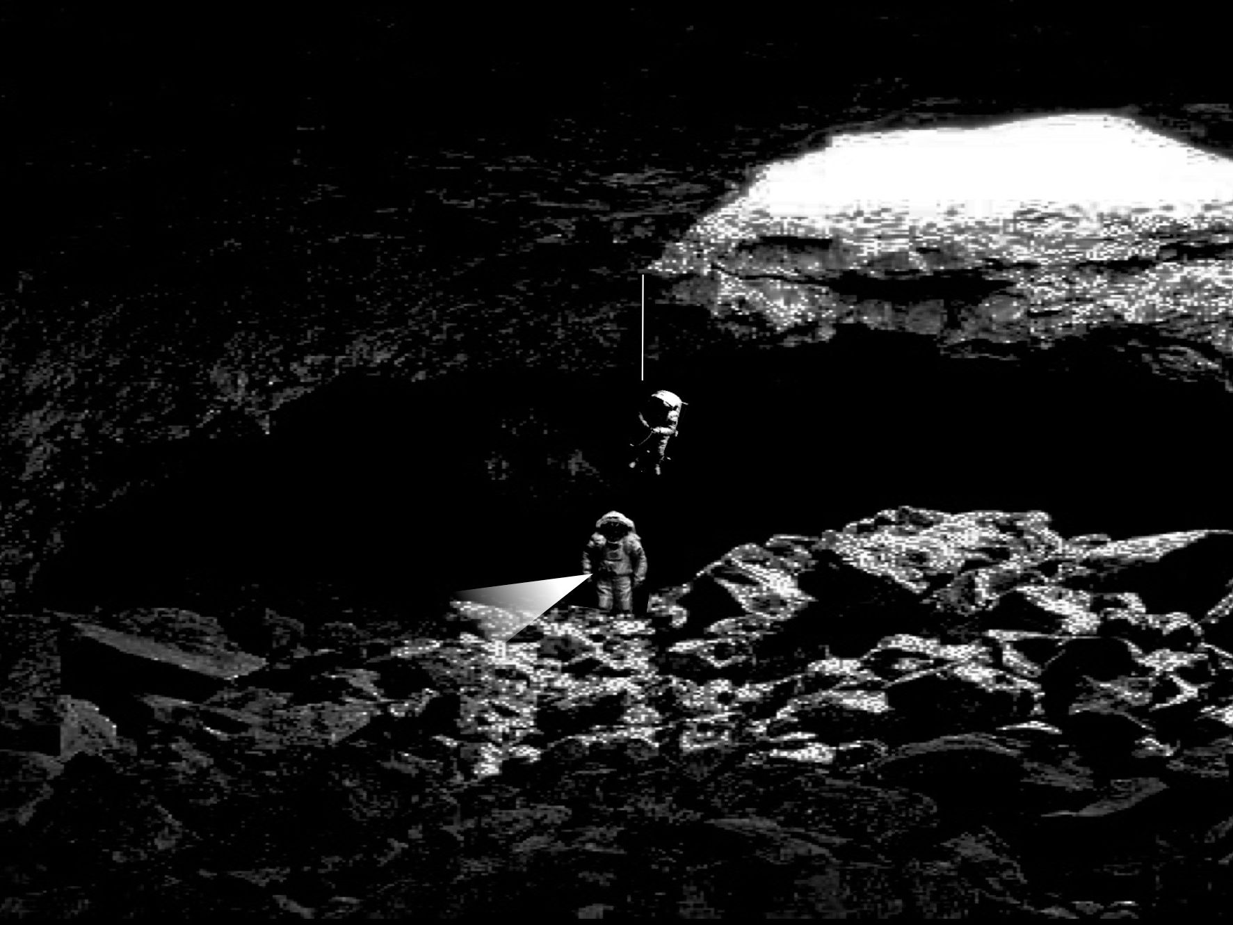 Artist impression of explorers and base inside a stable lunar lava tube