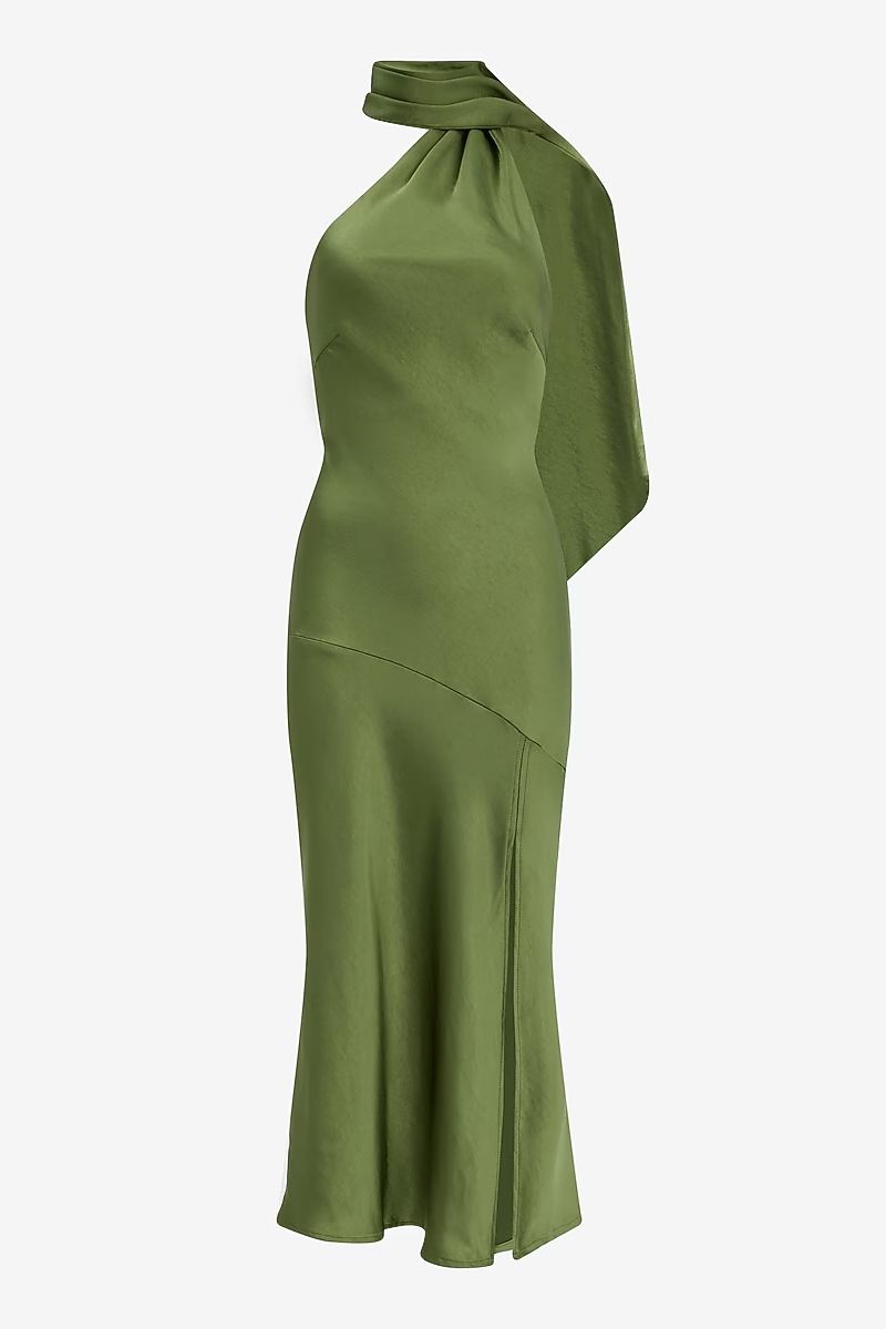 Express Satin Scarf Neck Sleeveless Midi Dress