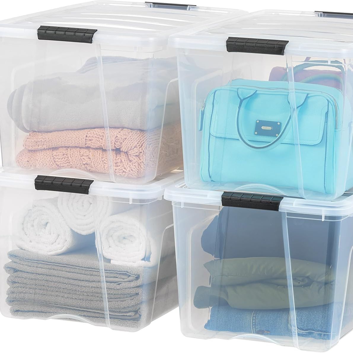 Iris Usa 72 Qt Plastic Storage Box With Lid and Latches - 4 Pack - Bpa-Free, See-Through Organizing Solution, Durable Nestable Stackable Containers, Secure Pull Handle - Clear