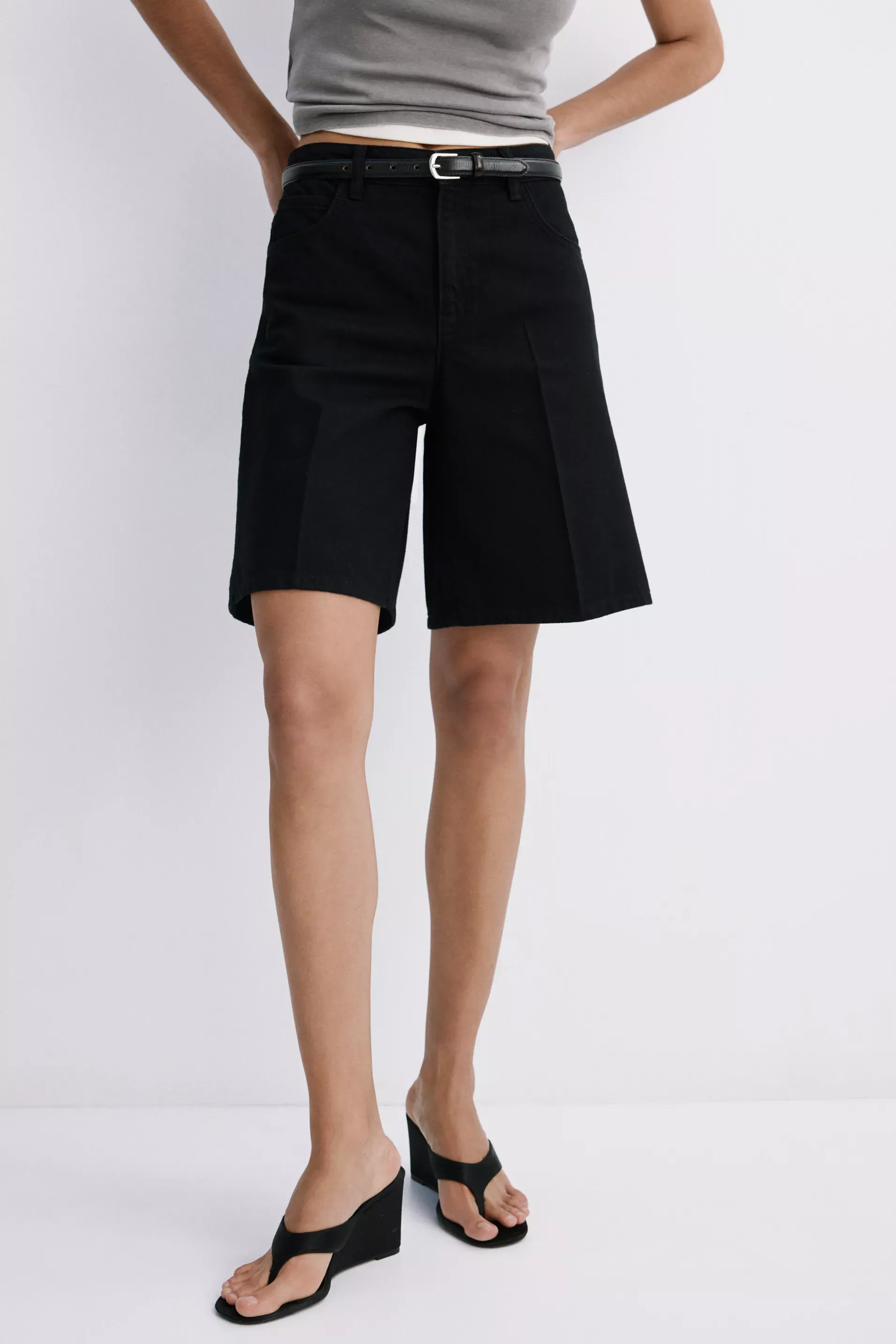High-Waist Straight-Fit Denim Shorts - Women | Mango Usa