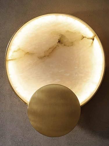 Trividha Modern Marble Wall Lamps Bedroom Hardwired Wall Sconce Gold Alabaster Wall Lights Round Design Wall Sconce Lighting for Living Room Bathroom Balcony Stairs Dining Room