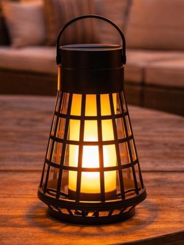 Festive Lights - Solar Powered Black Lantern Dancing Flame Effect &amp;ndash; 51cm 3-In-1 Garden Lantern With Stake, 48 Amber Flickering Leds, Outdoor Hanging Tabletop Patio Pathway Light, Ip44 Waterproof