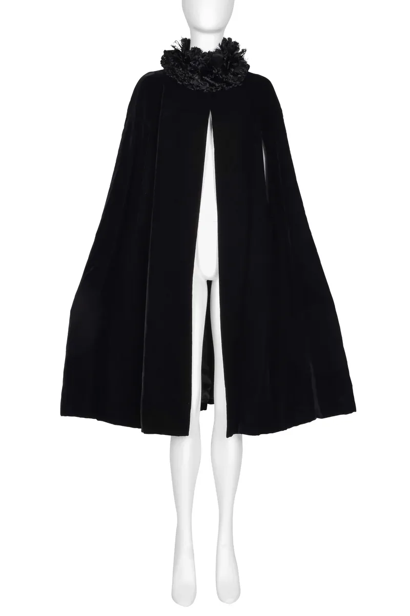 Givenchy Haute Couture, 1970s Feather Collar Velvet Evening Cape
