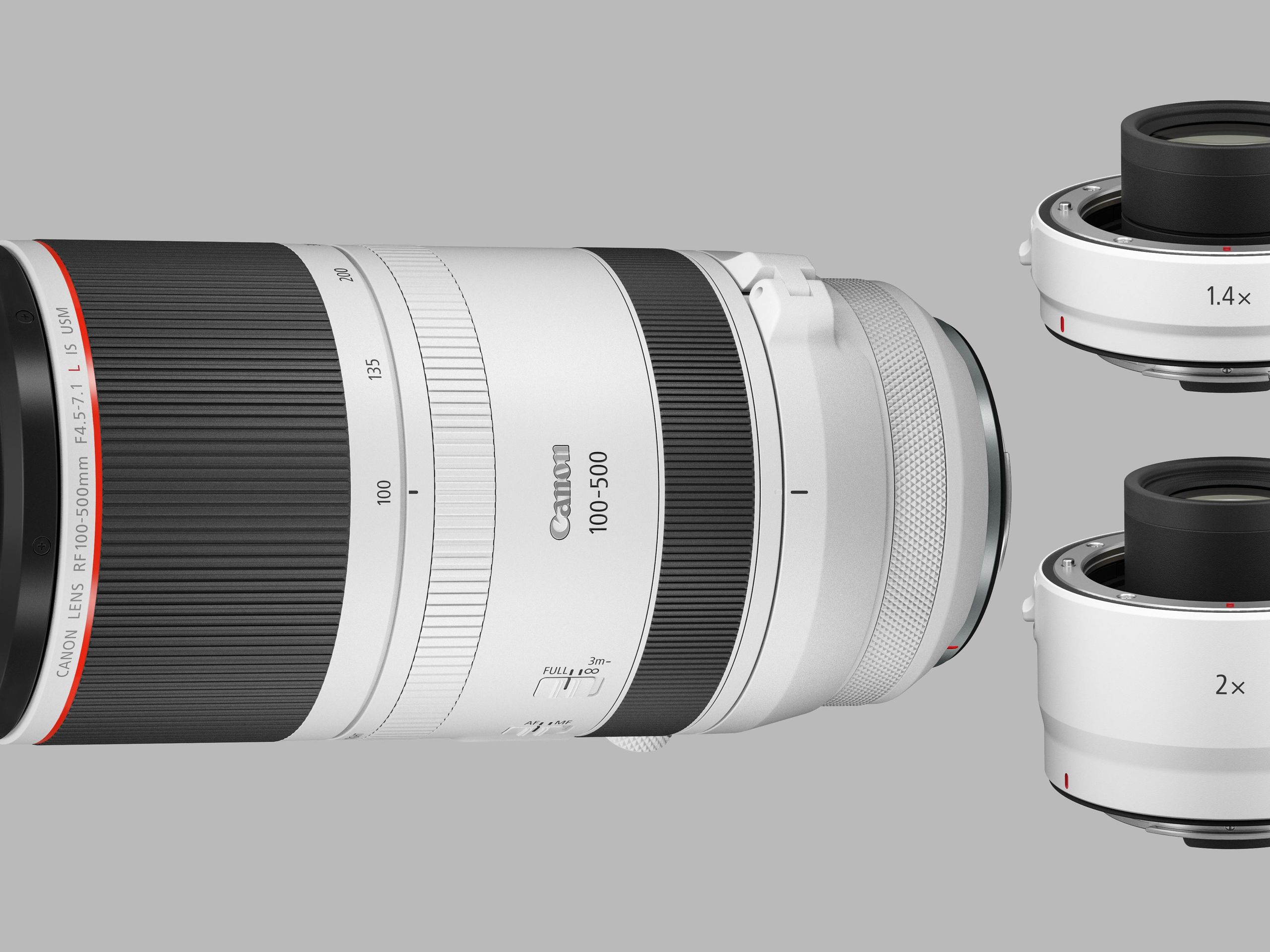 Super telephoto Canon RF 100-500mm, plus RF 1.4x and 2x Extenders