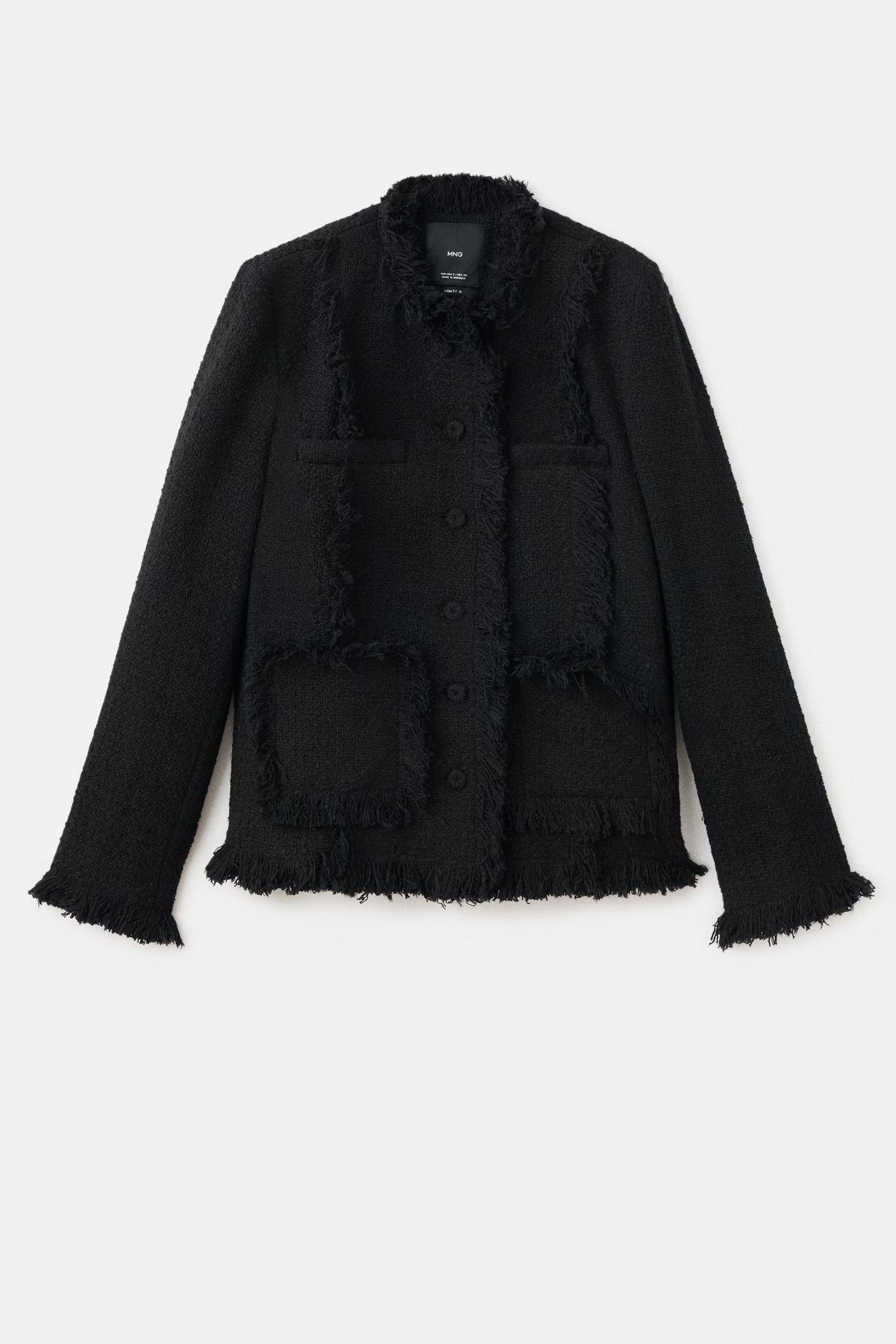 mango tweed jacket with frayed ends