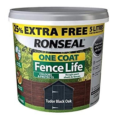 Ronseal Rslflbon4lav One Coat Fence Life Tudor Black Oak New 5 Litres