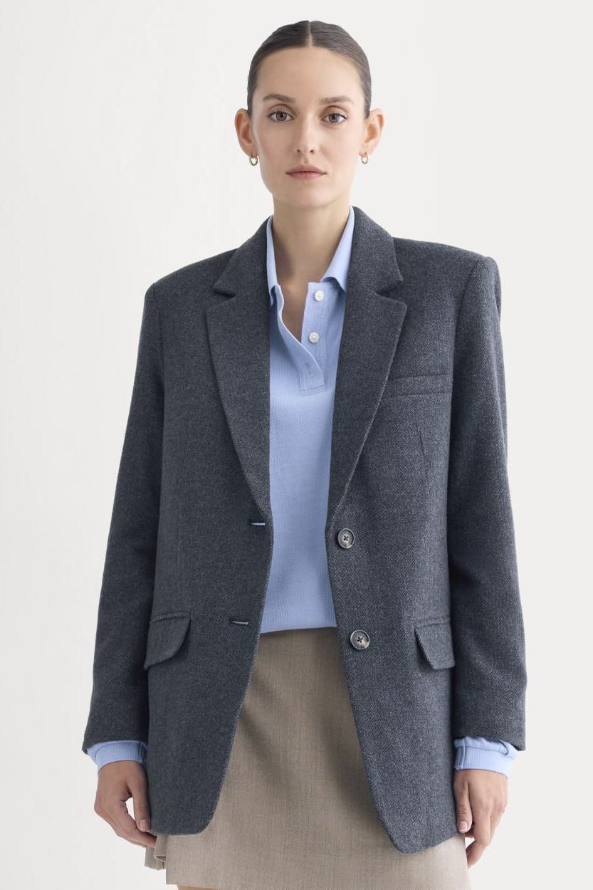 The Oversized Blazer in Wool | Navy Herringbone - 00