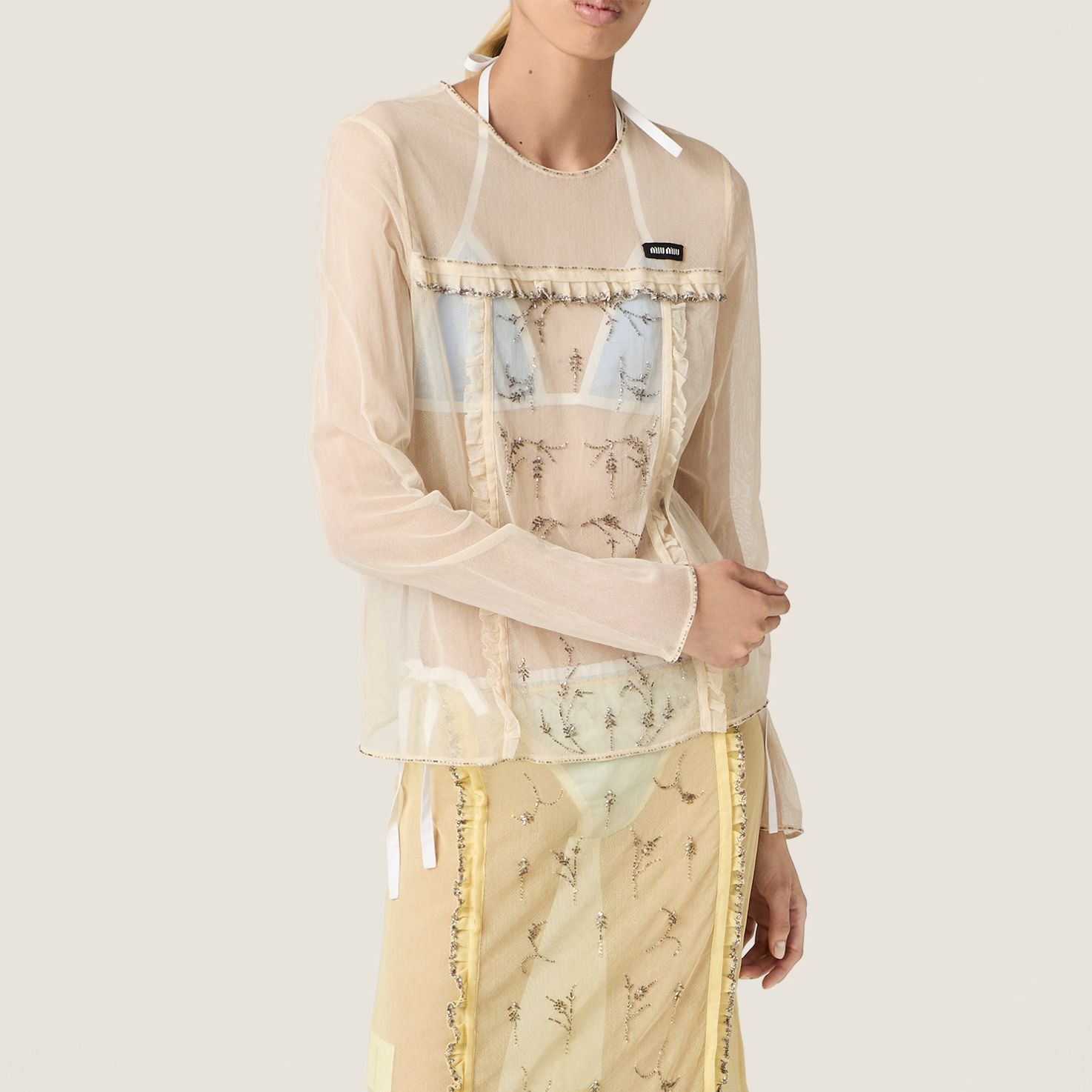 Embroidered Tulle Top