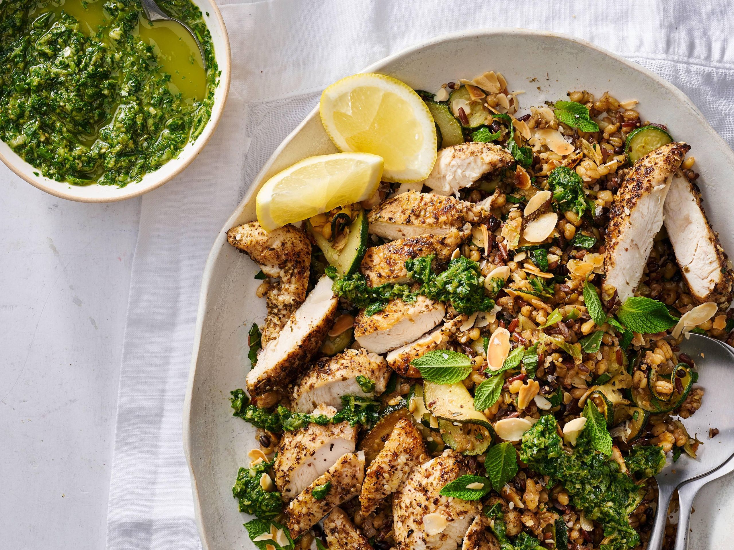 chickpea chicken salad with green harissa dressing Chickpeas & Tahini Crunchy Chickpea Salad with Tahini