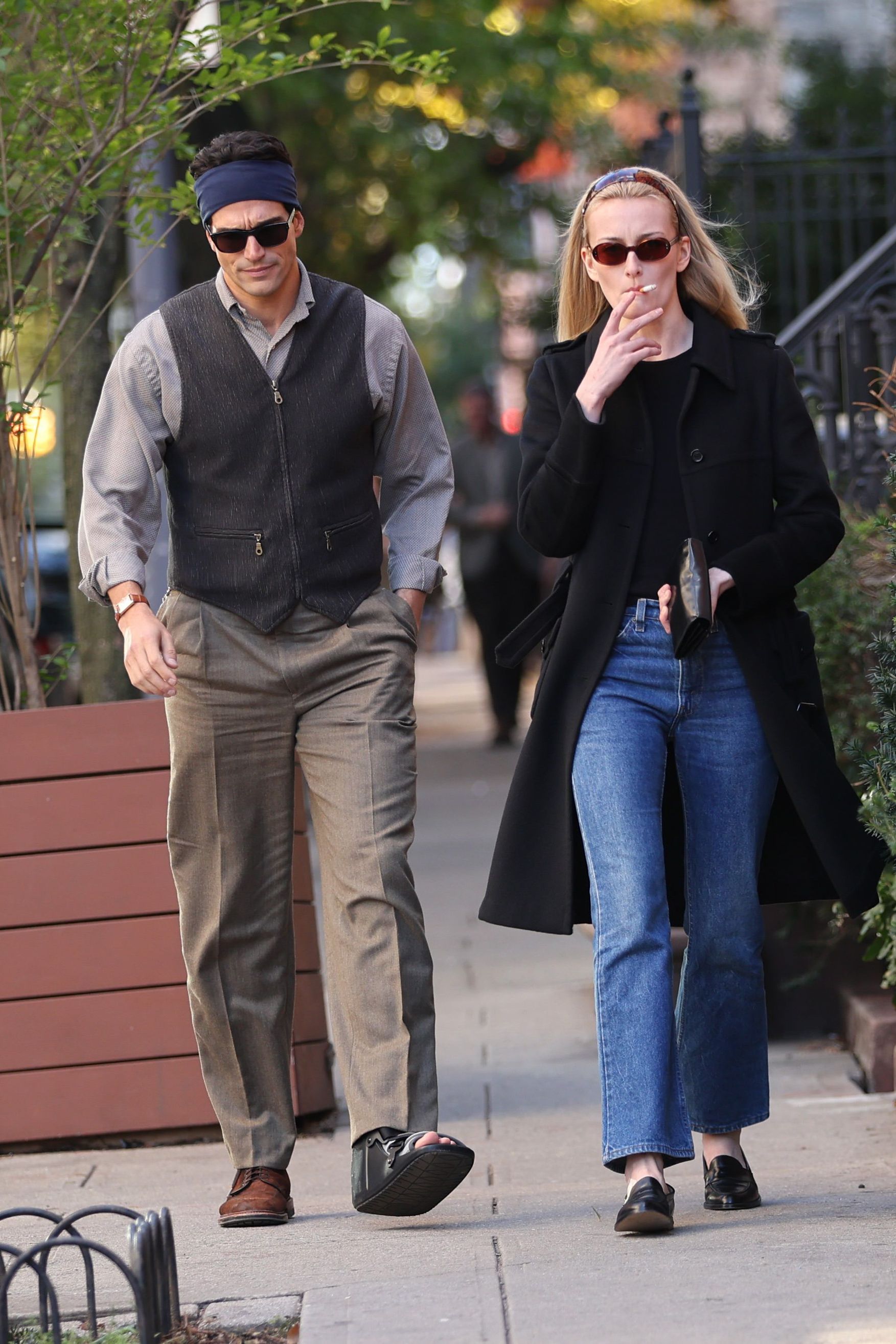 Paul Kelly and Sarah Pidgeon are seen on the movie set of the &#039;American Love Story&#039; in Chelsea, Manhattan on October 23, 2025 in New York City.