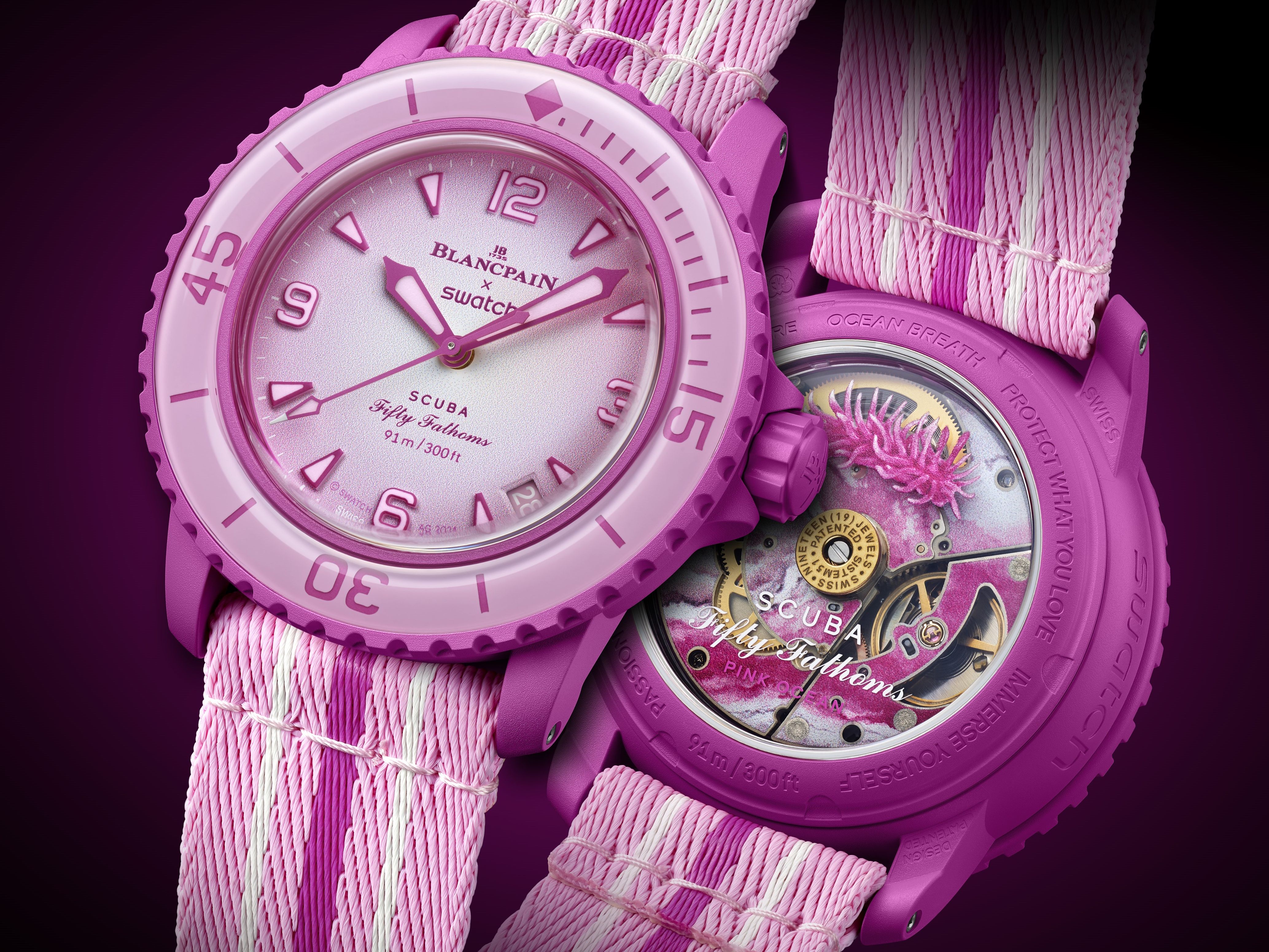時計 Blancpain x Swatch Pink Ocean Introducing: The Swatch x Blancpain Scuba Fifty Fathoms Pink