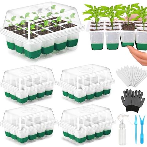 Reusable Seed Starter Tray, 4 Pack Silicone Seed Starter Kit for Starting Plant Seeds With Humidity Adjustable Dome and Lid, Indoor Seed Starting Supplies With Water Spray Bottle for Plants, Bpa-Free