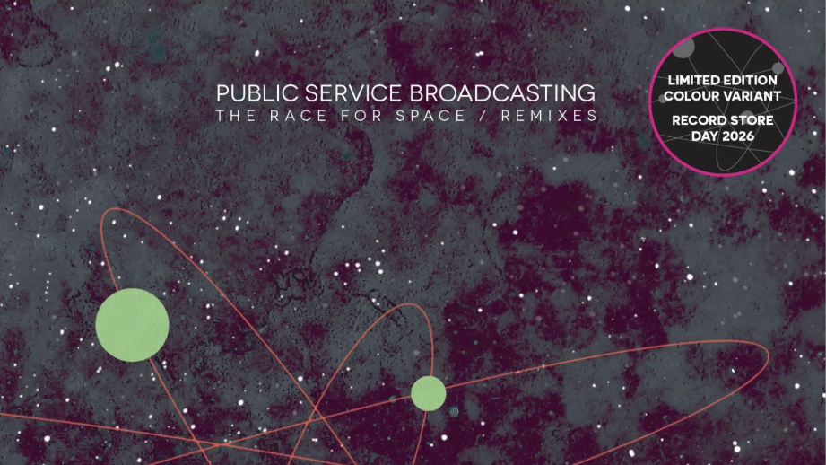 A screen-grab from PSB's album Race For Space, with constellations in a dark night sky and light green orbs in the foreground