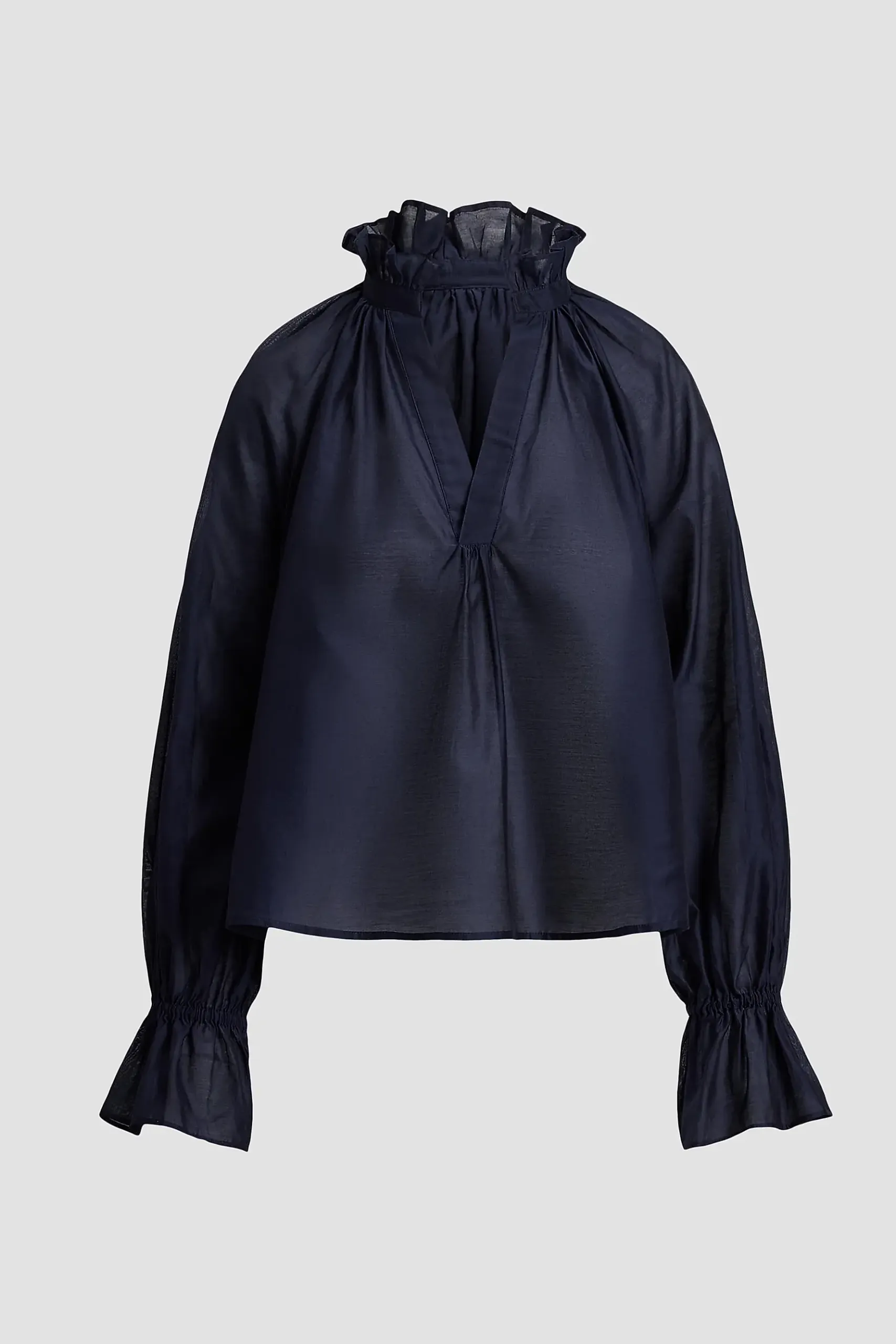 Cotton-Silk Organdy Ruffle Blouse