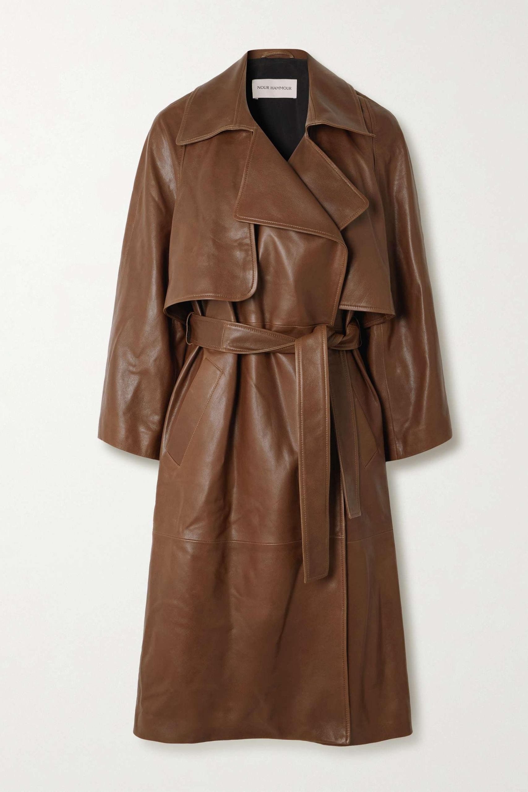 Cisely Belted Leather Trench Coat