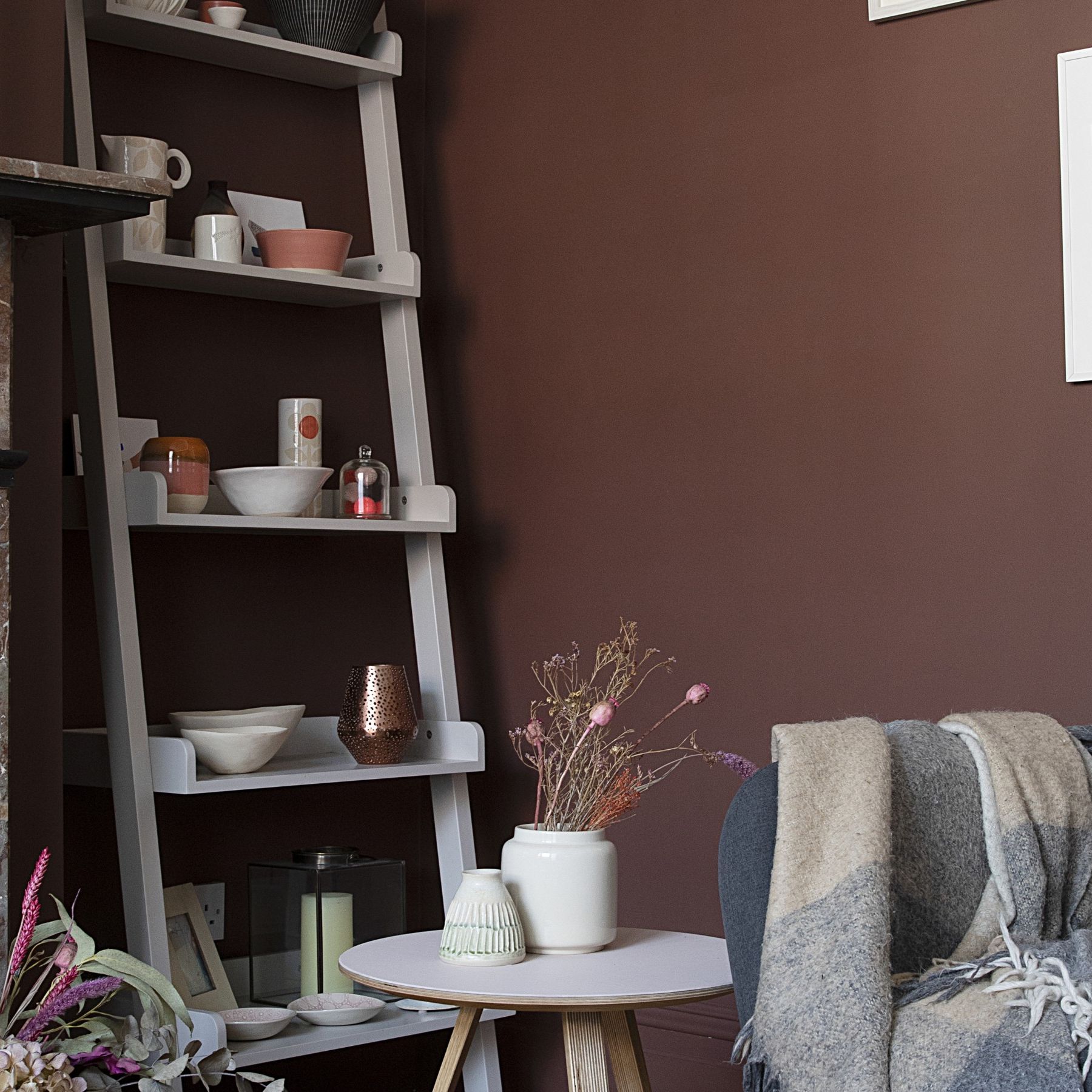 Living Room With Brown Walls