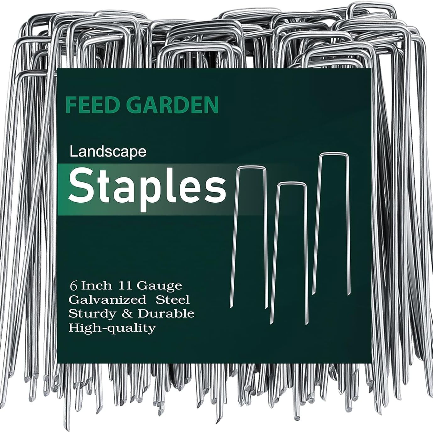 Feed Garden 6 Inch 200 Pack Galvanized Landscape Staples 11 Gauge Anti-Rust Garden Stakes Landscaping Fabric Sod Pins Yard Stakes for Christmas Decoration Weed Barrier Fabric