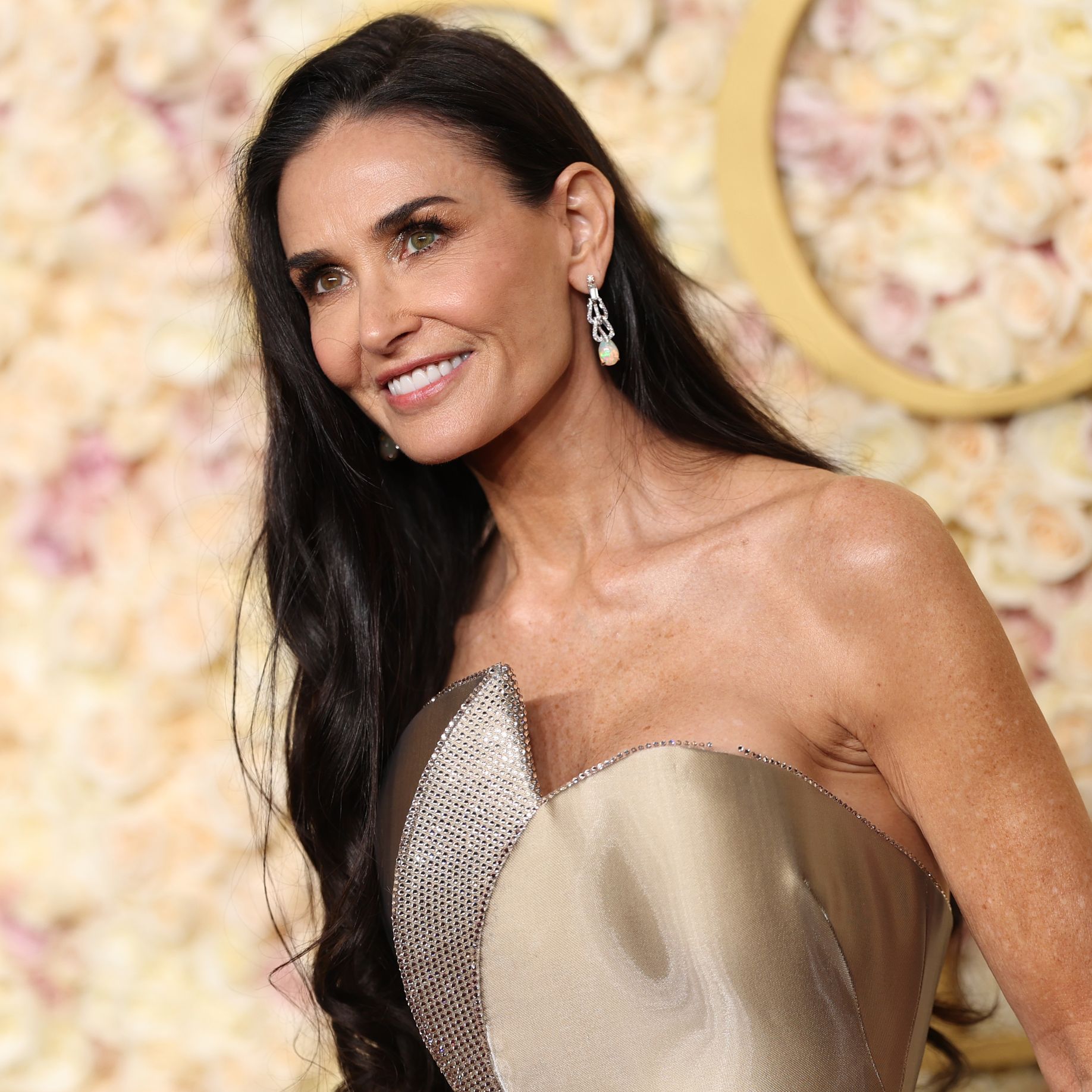 Demi Moore Is Statuesque in a Sculptural Champagne Crystal-Studded Armani Priv Gown | Marie Claire Demi Moore Is Statuesque in a Sculptural Champagne Crystal-Studded Armani Priv Gown | Marie Claire