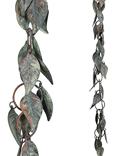 Aifeorzo 8.5 Ft Rain Chain, Rain Chains for Gutters, Metal Rain Chain Downspouts, Circle With Leaves Rain Gutter Chains, Metal Rain Catcher for Outside, Decorative Your House and Garden, Verdigris